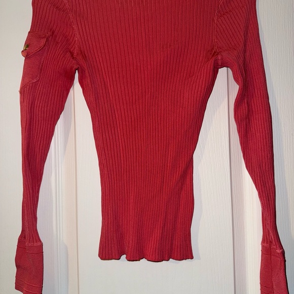 Cache Red Ribbed Button Down Polo Top - Picture 4 of 4